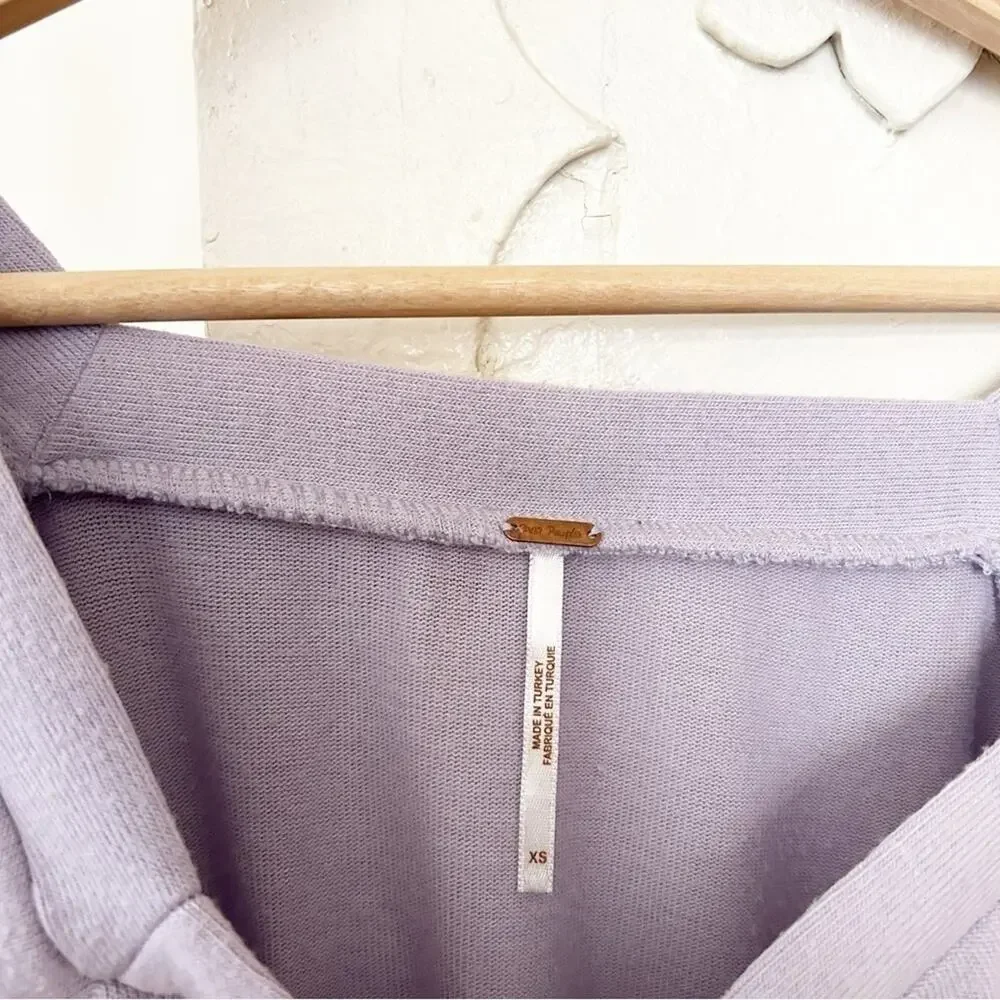 Free People Lavender Square Neck Soft Knit Smocked Cropped Golden Tee Size XS
